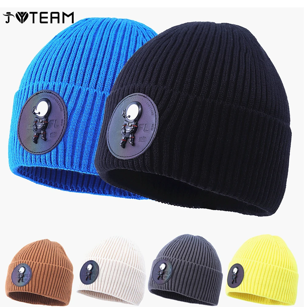 Модные однотонные зимние вязаные шапки шапочки с астронавтом облегающие мужская