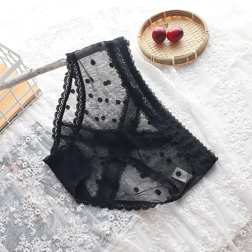 

Sexy Wave Point Lace Panties Women's Underwear Cross Hollow Underpant Transparent Middle Waist Lingerie