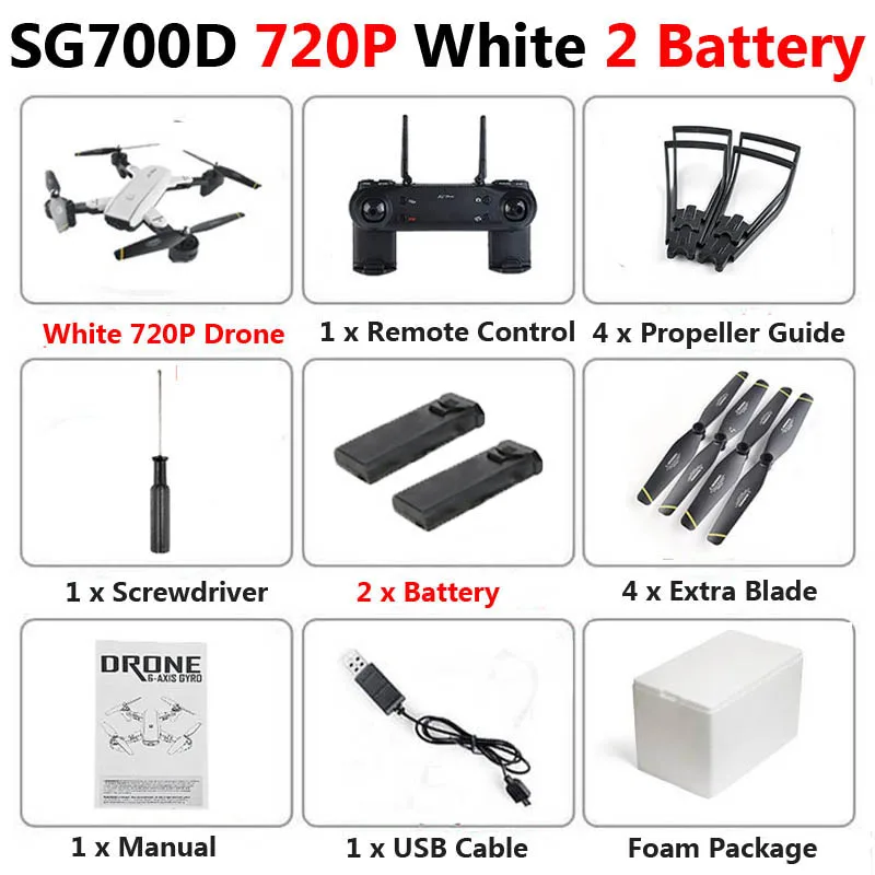 White 720P 2b Foam SG700-D WiFi FPV RC Дрон с двойной камерой 1080P 720P 4K селфи Профессиональный складной оптический поток Квадрокоптер вертолет - Цвет: White 720P 2b Foam