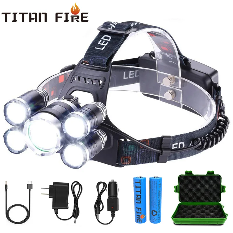 

Headlamp High LumensT6+4Q5/T6+2Q5 Ultra Bright LED Headlight 4 Modes Rechargeable Waterproof Outdoor Fishing Flashlight Hunting
