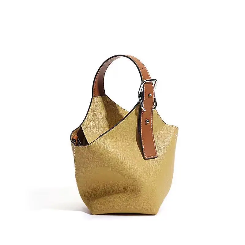Coated Cowhide Leather Solid Color Women Tote Bag 2021 New Large Capacity Bucket Bag For Ladies Casual Handbag Crossbody Bags