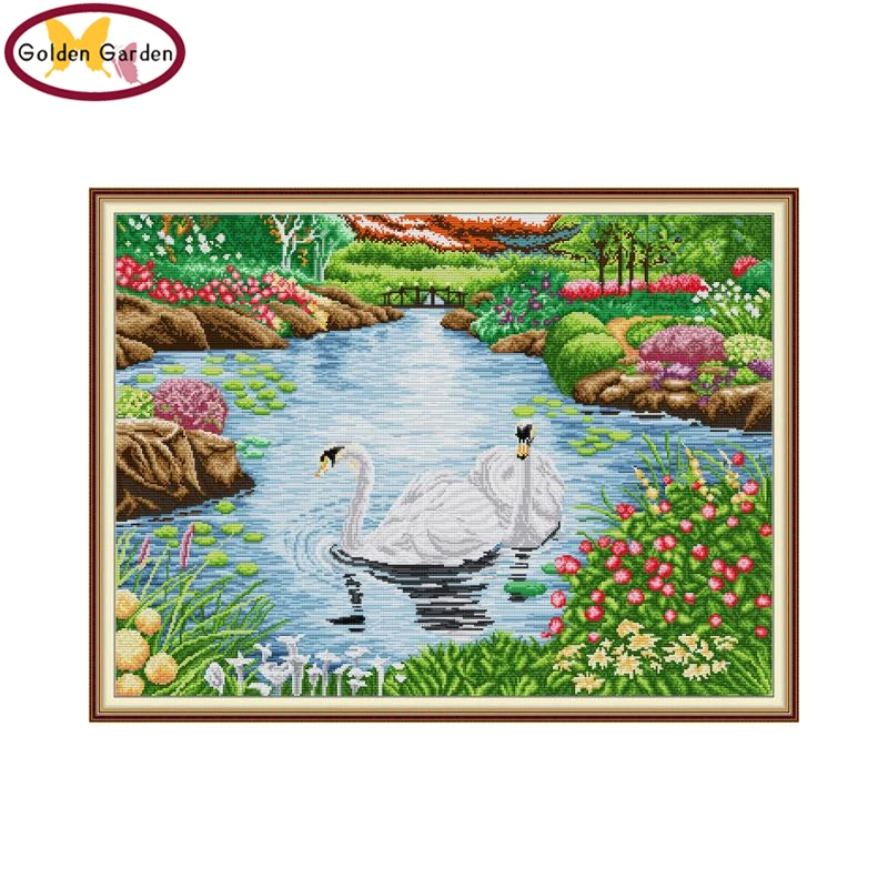 

GG Swan Lake Animail Joy Sunday Cross Stitch kits Embroidery Needlework 11CT14CT Cotton Canvas Cross Stitch Set for Home Decor