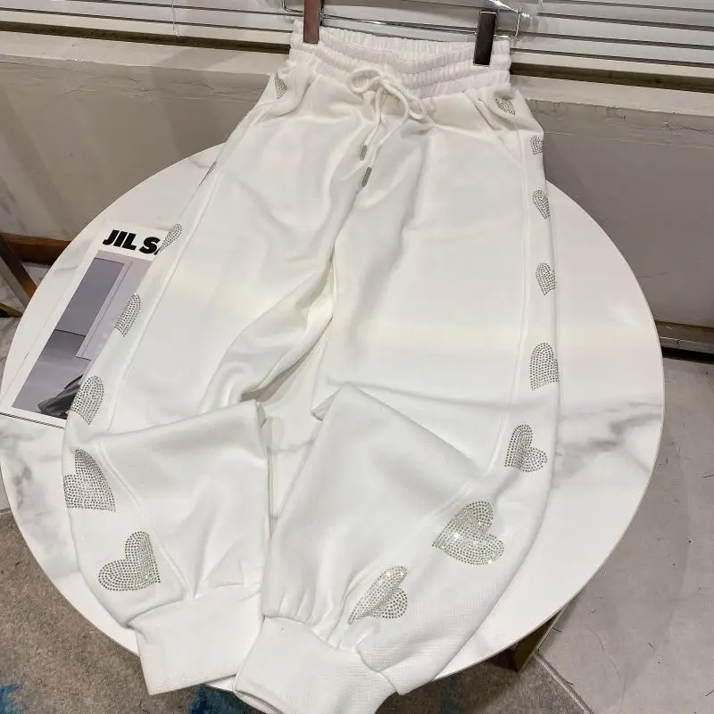 

2021 Spring/Summer Trousers New Fashionable Side Rhinestone Love Picture Colorful Ankle-Tied Casual Sports Long Pants Sweatpants
