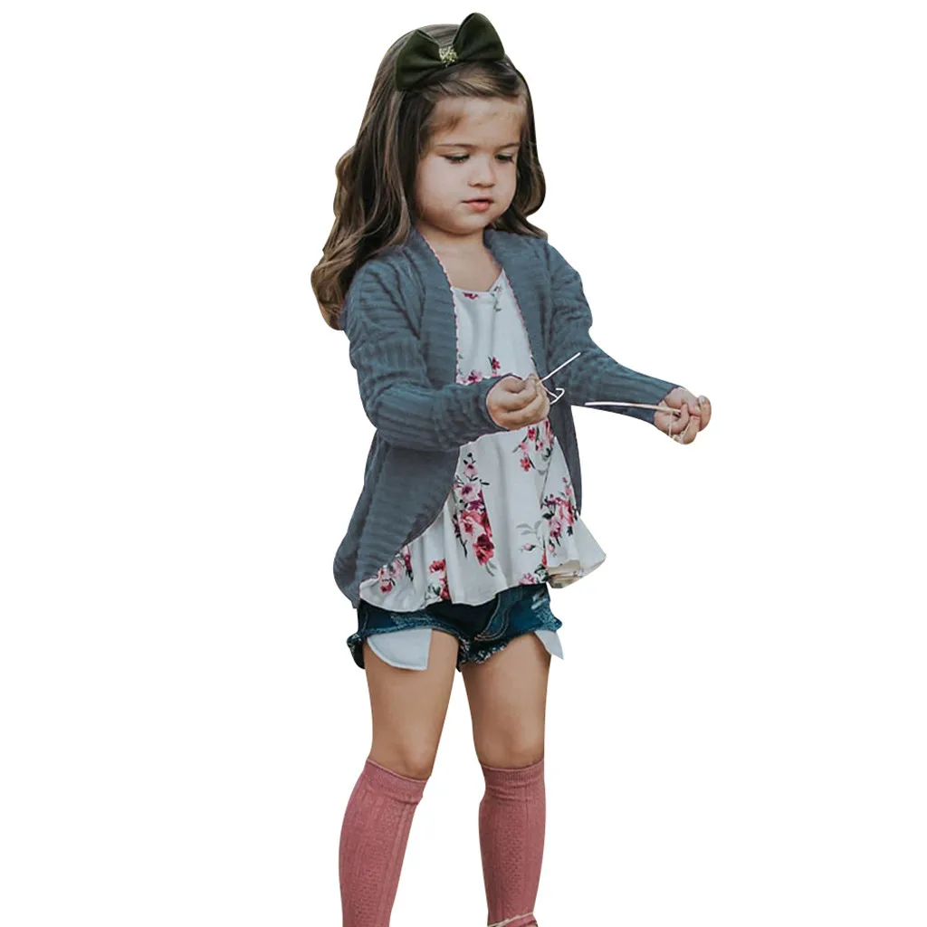 Хлопковая куртка для малышей девочек и мальчиков Однотонный свитер вязаный