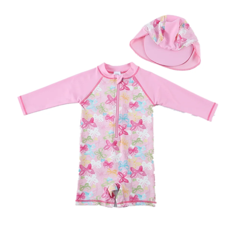 Wishere Girls Beachwear Dress Baby Swimwear Floral Swimming Costumes One Piece Swimsuit With Hat