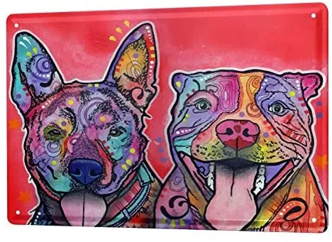 

Жестяной знак Декор таблички порода красочная собака Duo
