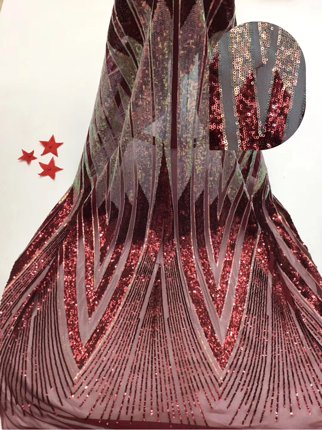 

Nigeria French sequin mesh lace fabric 2020 Africa mesh lace fabric for wedding embroidery material T35981