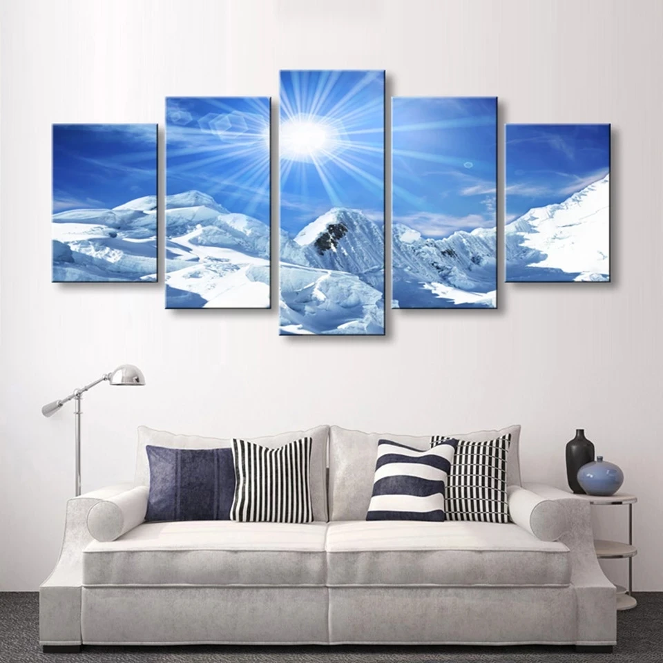 

Canvas Paintings Wall Art Modular Pictures 5 Panel HD Snow Mountain Scenery Tableau Home Decorative Modern Living Room Printed