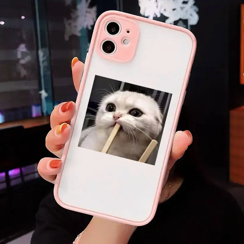 

Cute Cat Phone Cases Matte transparent For Pink iPhone 12 Mini 11 Pro XR XS Max 7 8 Plus X Back Cover