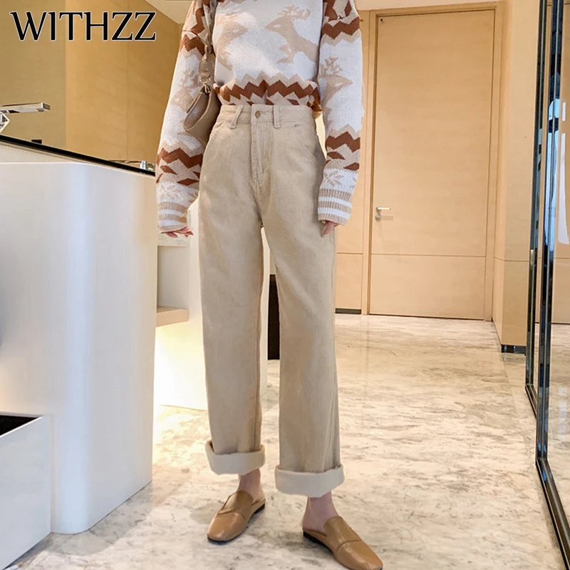 

Женские вельветовые прямые брюки WITHZZ, свободные повседневные брюки на осень и зиму