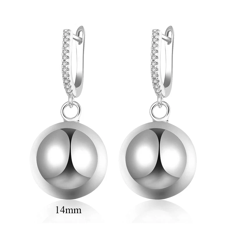 silver zircon 14mm MAIKALE, классические Висячие серьги, большой круглый шар, подвеска, золото, серебро, цвет, медь, кубический цирконий, модное ювелирное изделие, женские серьги, подарок - Окраска металла: silver zircon 14mm