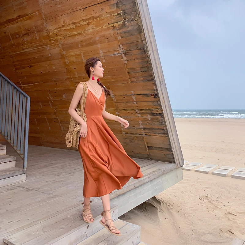 

Women Long Satin Backless Slip Dress Sundress Summer 2021 Runway Boho Vintage Korean Fairy Beach Vacation Party Night Vestidos