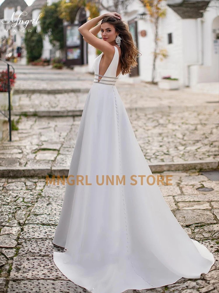 

MNGRL New simple wedding dress backless sleeveless design chiffon lace bride dresses princess dress plus size tailor-made