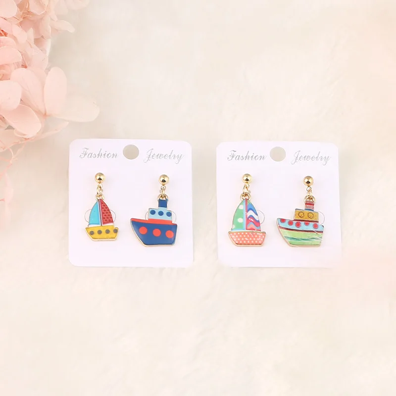 

Small Umbrella Round Fan Korean Drop Earrings For Women Cute Ship Chair Enamel Dangle Earring Female Fashion Jewelry oorbellen