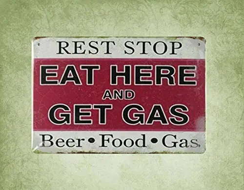 

Metal Sign 16 x 12inch - Rest Stop eat here and get Gas Vintage Look tin Sign Wall Decoration Bar Cafe Home Decor Classic