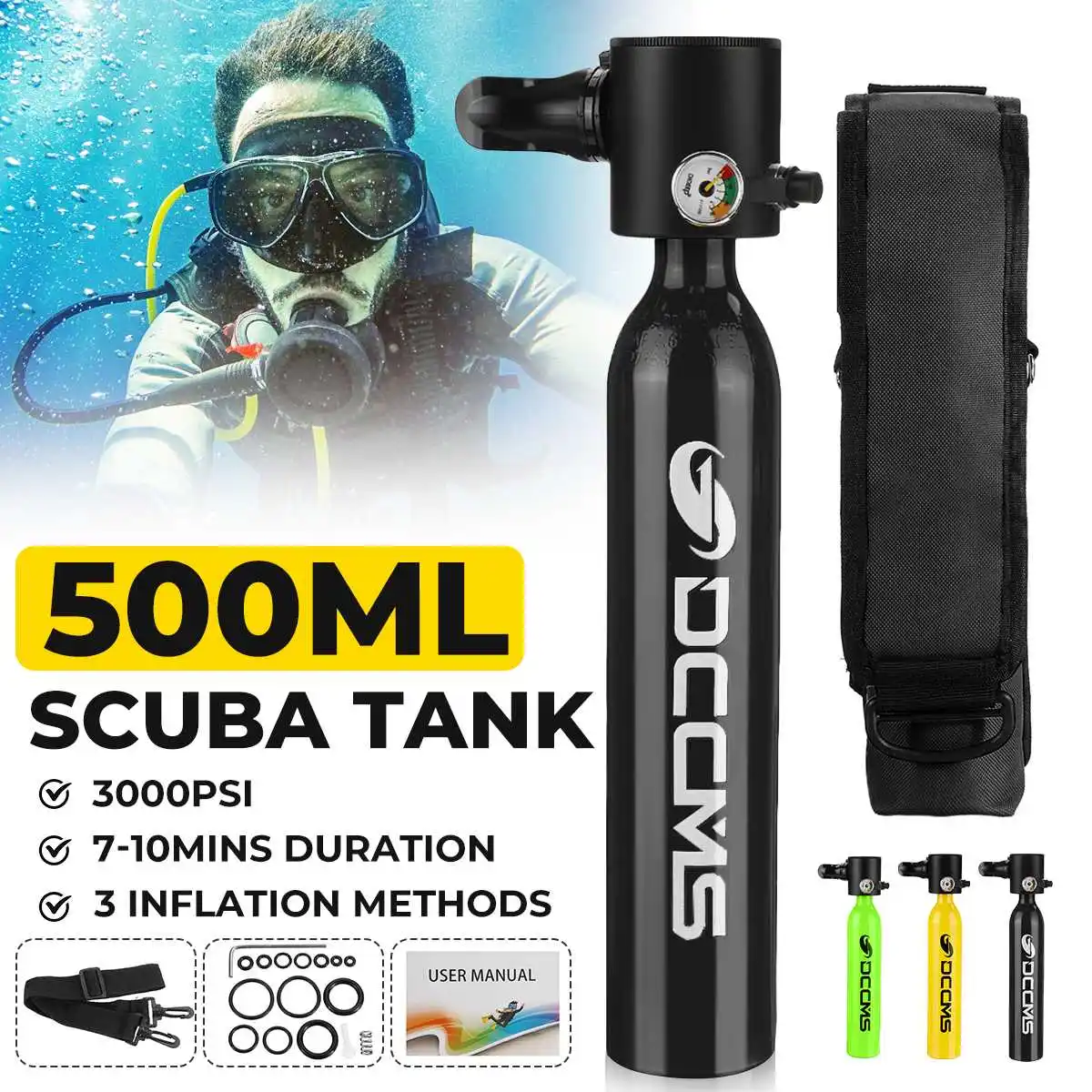 

Portable 500ML Scuba Diving Tank Oxygen Cylinder Dive Respirator Breath Valve Snorkeling Diving Equipment Set