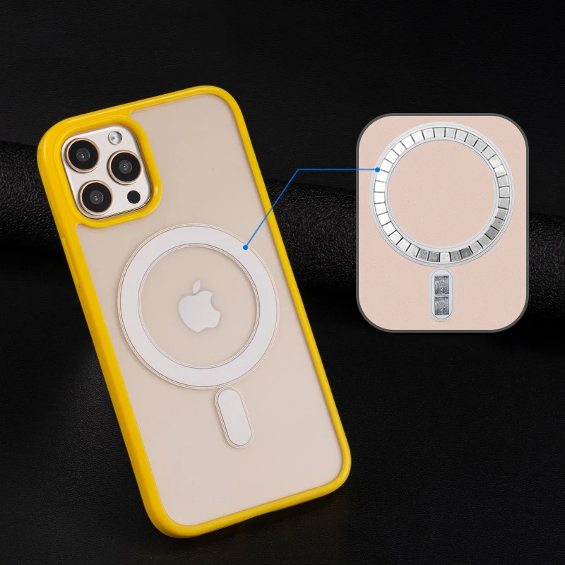 

2pcs Clear Wireless Charging Magnetic Magsafing Case For iphone 12 Pro Max Mini Jelly Soft Bumper Cover Coque Yellow Pink Purple