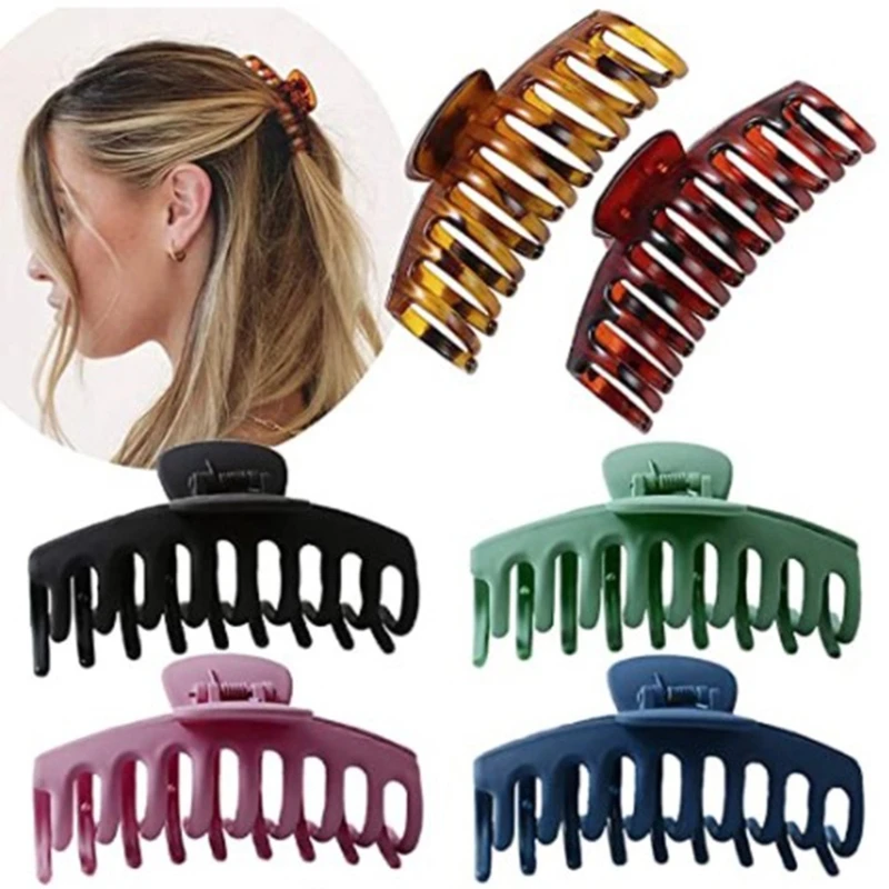 

2/4/6Pcs Big Hair Claw Clips Matte Acrylic Plastic Non Slip Strong Hold Banana Jaw Clamp Ponytail Holder Barrette