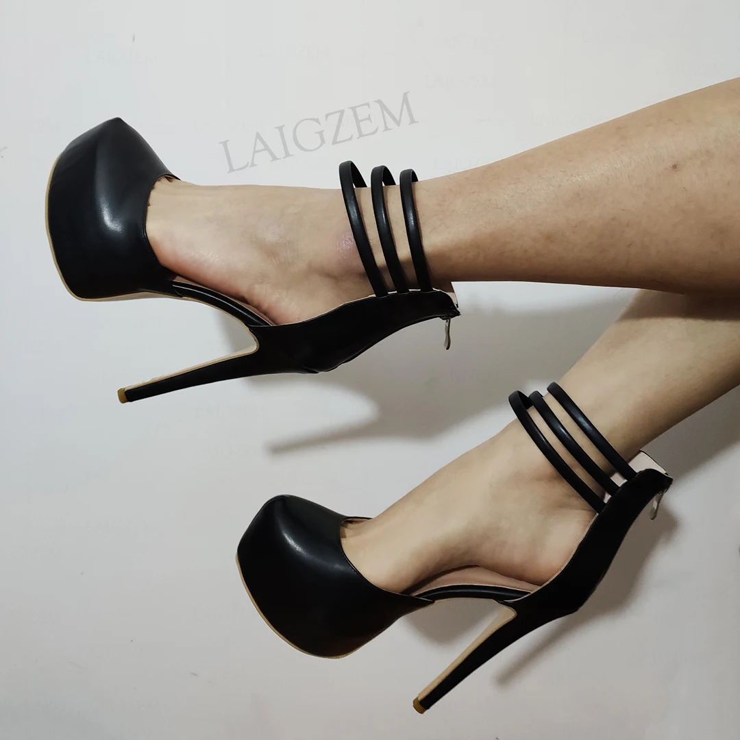 DOBANER FASHION Women Platform Pumps Back Zip Up High Heels Black Scarpe Donna Tacco Female Shoes Woman Plus Size 42 46 47 52