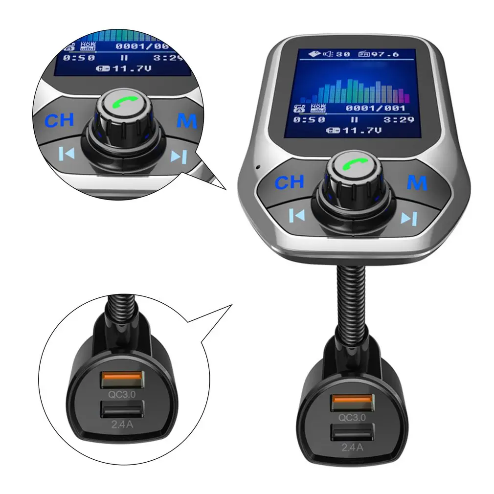 

Car Color Large Screen Wireless MP3 Player 1.8 Inch U Disk Handsfree Adapter Bluetooth Receivers FM Transmitter Fast Car Charger