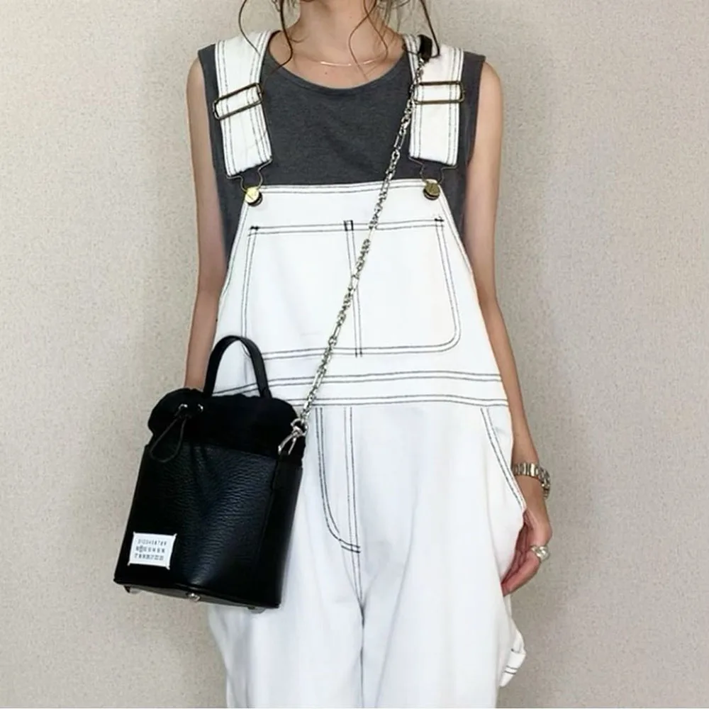 

2020 Summer Japanese White Denim Jumpsuit Overalls Lazy Wind High Waist Ultra Loose Wide Leg Trousers Jumpsuit Autumn Fashion