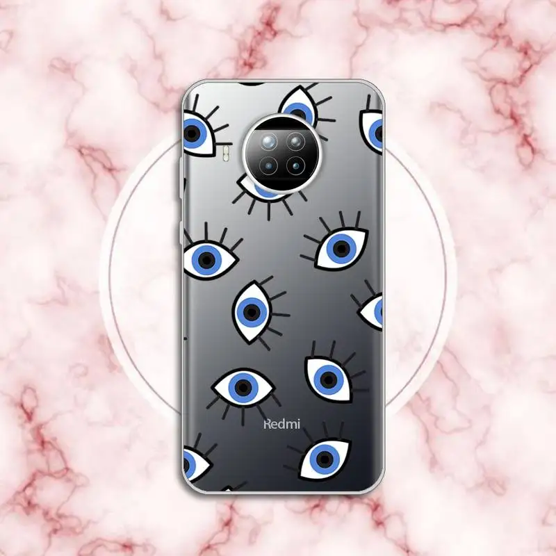 

blue colorful Evil Eye art aesthetic design luxury protective Phone Case Transparent for Xiaomi Redmi note 10 t 8 9 pro lite 11