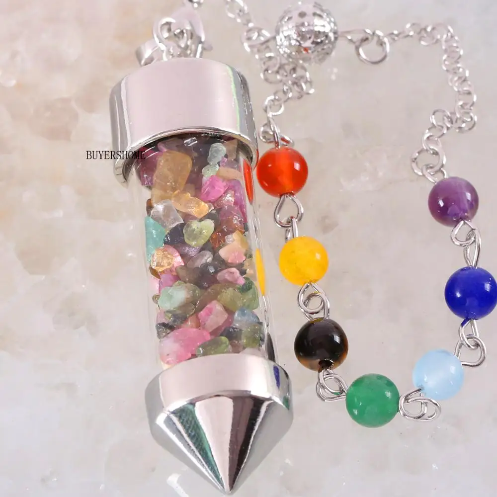 Фото 7 Чакра Желая бутылка маятник рейки натуральный чип камень ожерелье с подвеской
