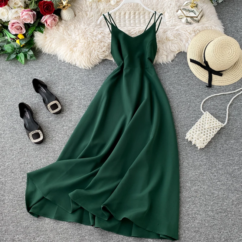 Женское винтажное платье на бретельках элегантное пляжное для отдыха и