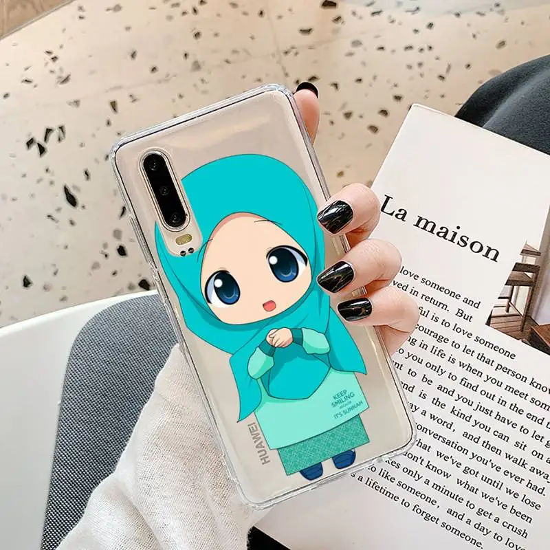 

Muslim girl cute cartoon Phone Case Transparent for Samsung A71 S9 10 20 HUAWEI p30 40 honor 10i 8x xiaomi note 8 Pro 10t 11