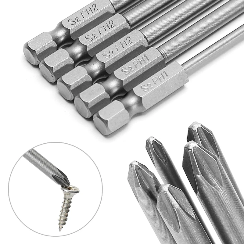 

5 Pcs 1/4'' 150mm Long S2 Magnetic Cross Head PH1 PH2 Electric Screwdriver Bit K0AB