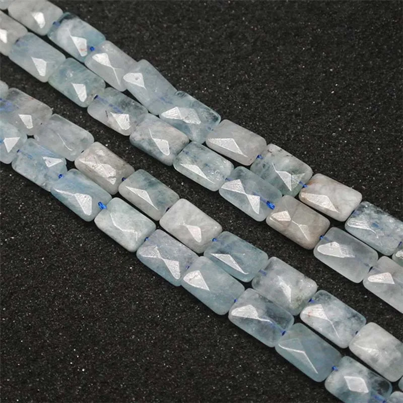 

8x12mm Natural Faceted smooth Rectangular shape Aquamarine Stone Bead For DIY necklace bracelet jewelry making 15 "free delivery