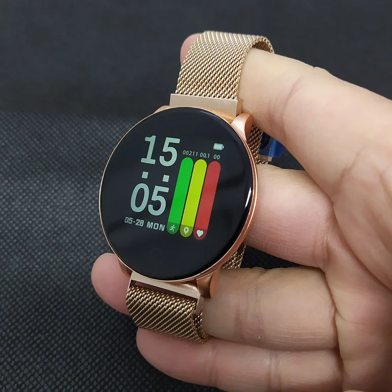 rose-gold-steel W8 умные женские часы, женские часы для погоды, фитнеса, спорта, трекер, монитор сердечного ритма, умные часы, android, женские, мужские часы - Цвет: rose-gold-steel