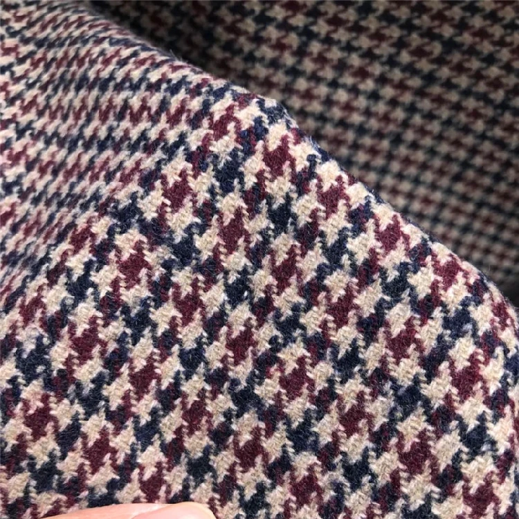 Бесплатная доставка 80% шерстяная твидовая ткань черного и винного бежевого цвета