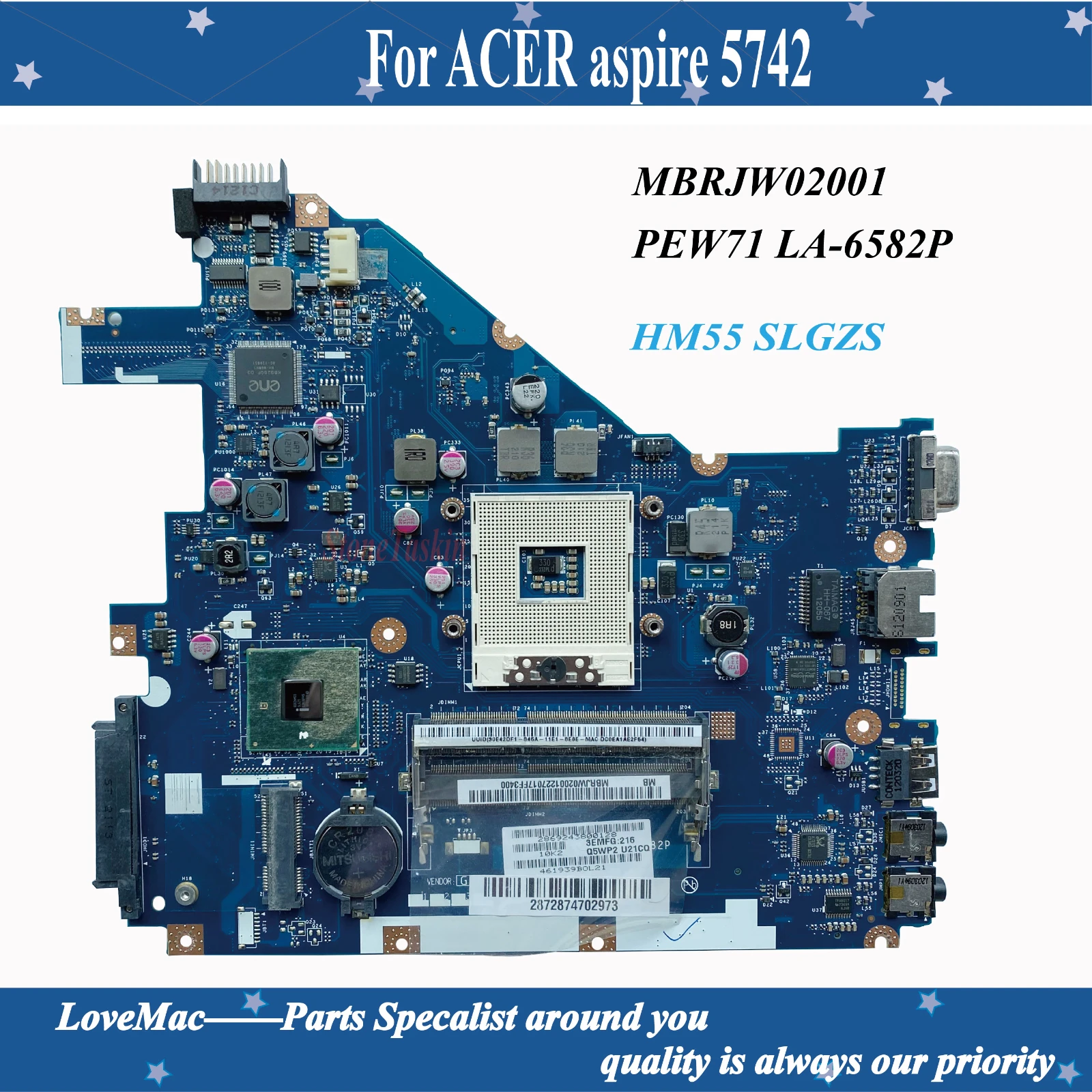 Высокое качество MBRJW02001 для ноутбука ACER Aspire 5742 5733 Материнская плата PEW71 LA 6582P HM55 SLGZS