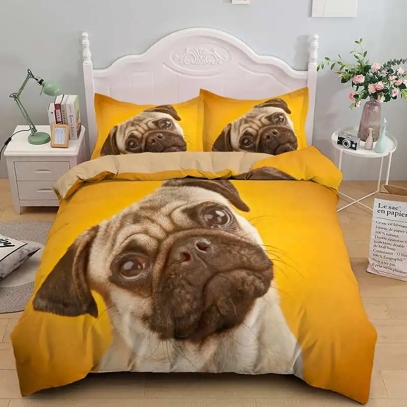 

Homesky Cartoon Pug dog Duvet Cover Set Cute Animal Bedding Kids Bed Linen Queen King Comforter s