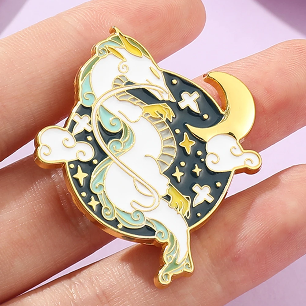 Модные броши Miyazaki Hayao с изображением животных белые эмалевые булавки ночная