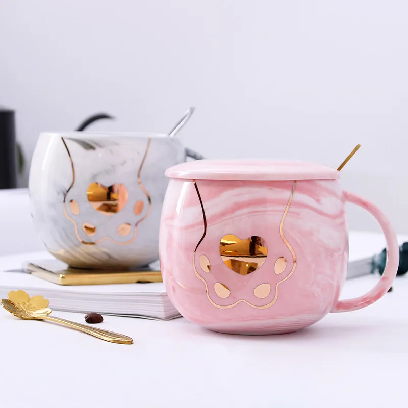 

Ceramic Coffee Mugs With Lid & Spoon Breakfast Milk Tea Cup Office Drinkware Kitchen Drinking Utensils Wedding Gift 380ML