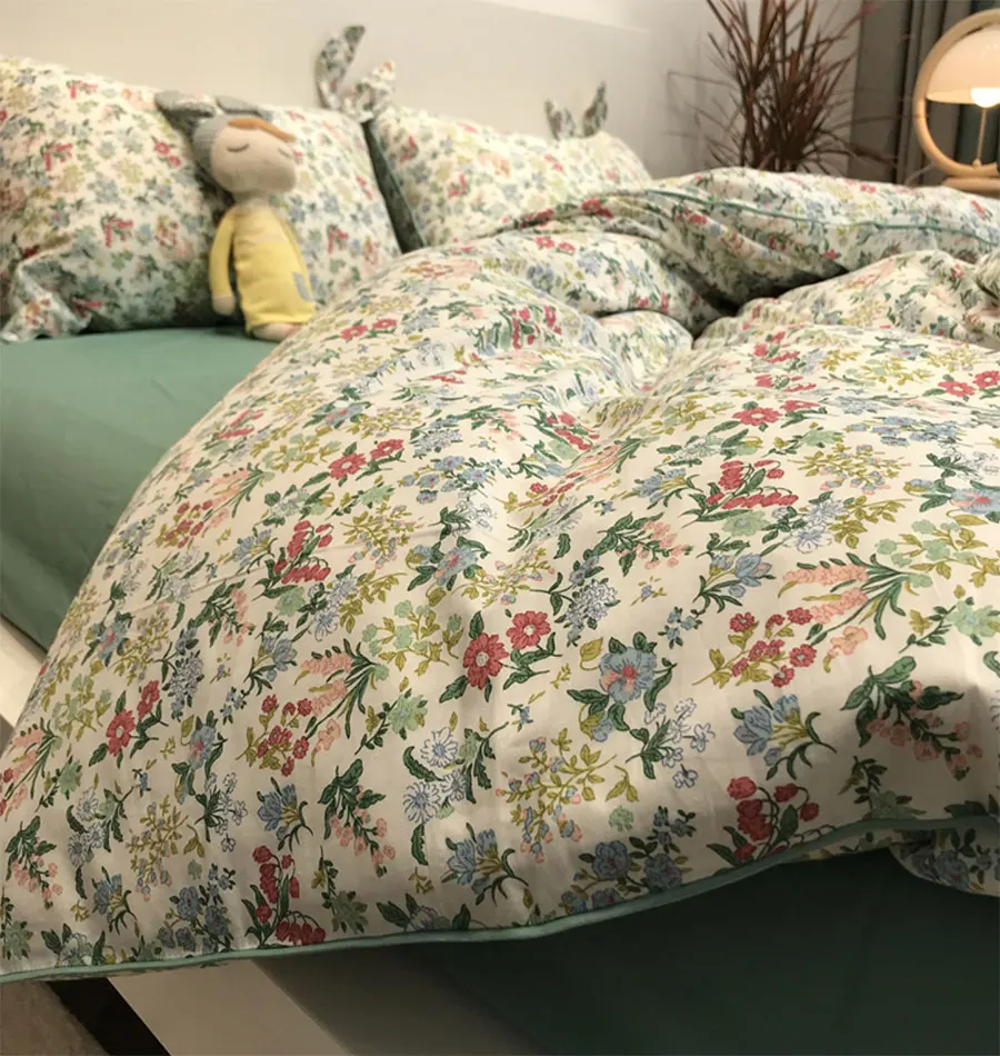 Пасторальный зеленый цветок комплект постельного белья для девочек Цветочный