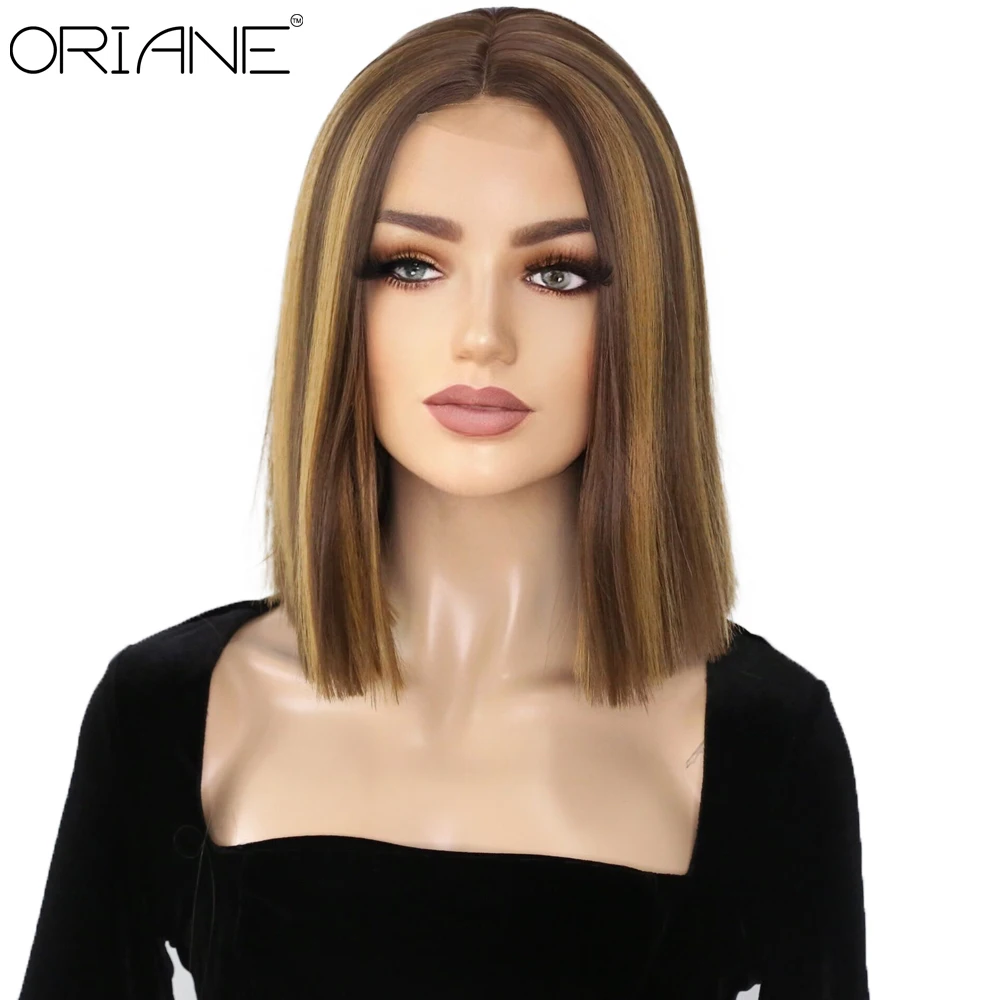 

Highlight Wig Lace Synthetic Bob Wigs Straight Middle Part Lace Ombre Honey Blonde Short Bob wigs cosplay synthetic lace wig