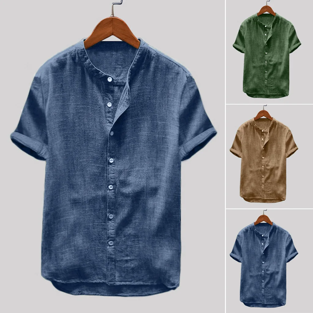 

Mens Fashion Shirt Cotton Linen Single Breasted Hippie Shirts Short Sleeve Holiday Blouse Tee Yoga Tops for Men