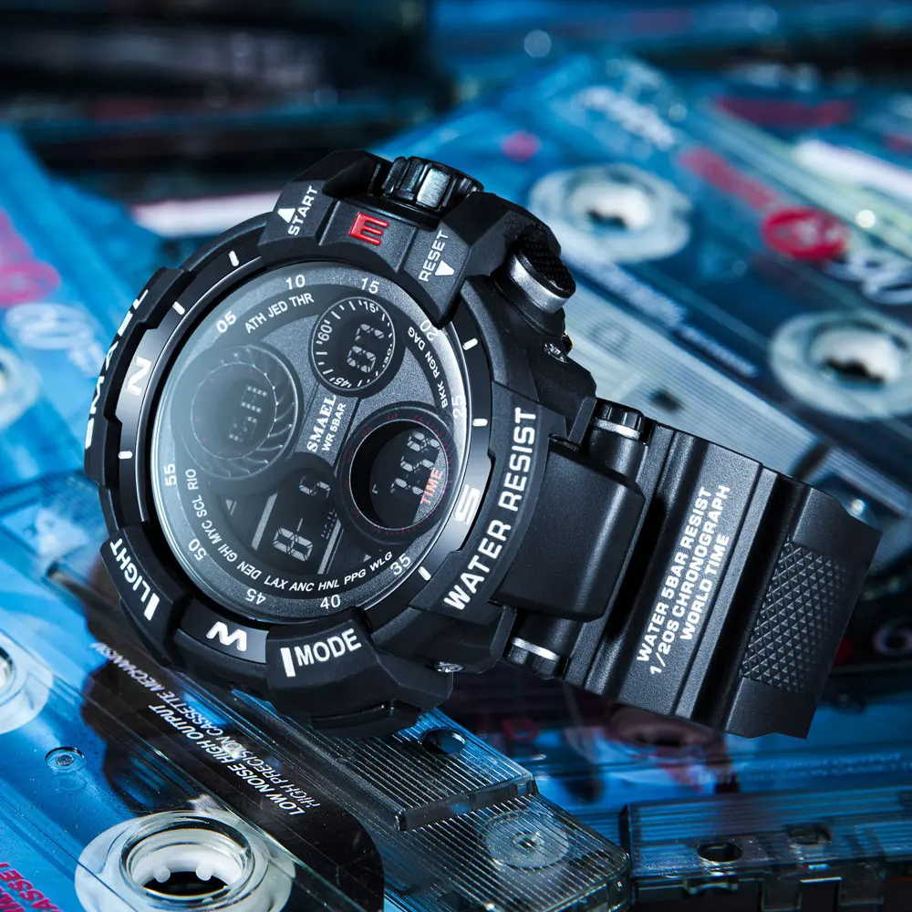 Мужские спортивные часы SMAEL светодиодные цифровые водонепроницаемые