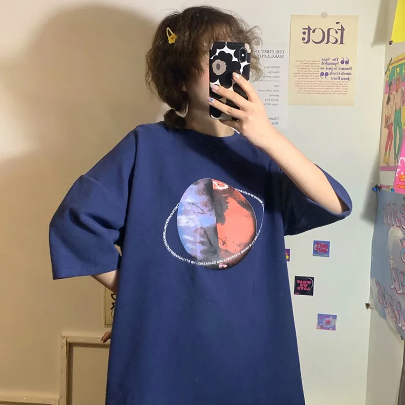 Harajuku T shirt Women Summer Cartoon Printed Vintage Korean Tops Streetwear Short Sleeve O-Neck Top Plus Size | Женская одежда