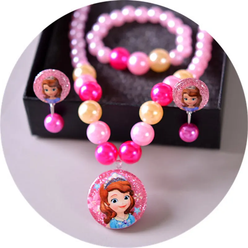4 шт./лот детское ожерелье + браслеты серьги Клипсы из мультфильма Дисней Холодное