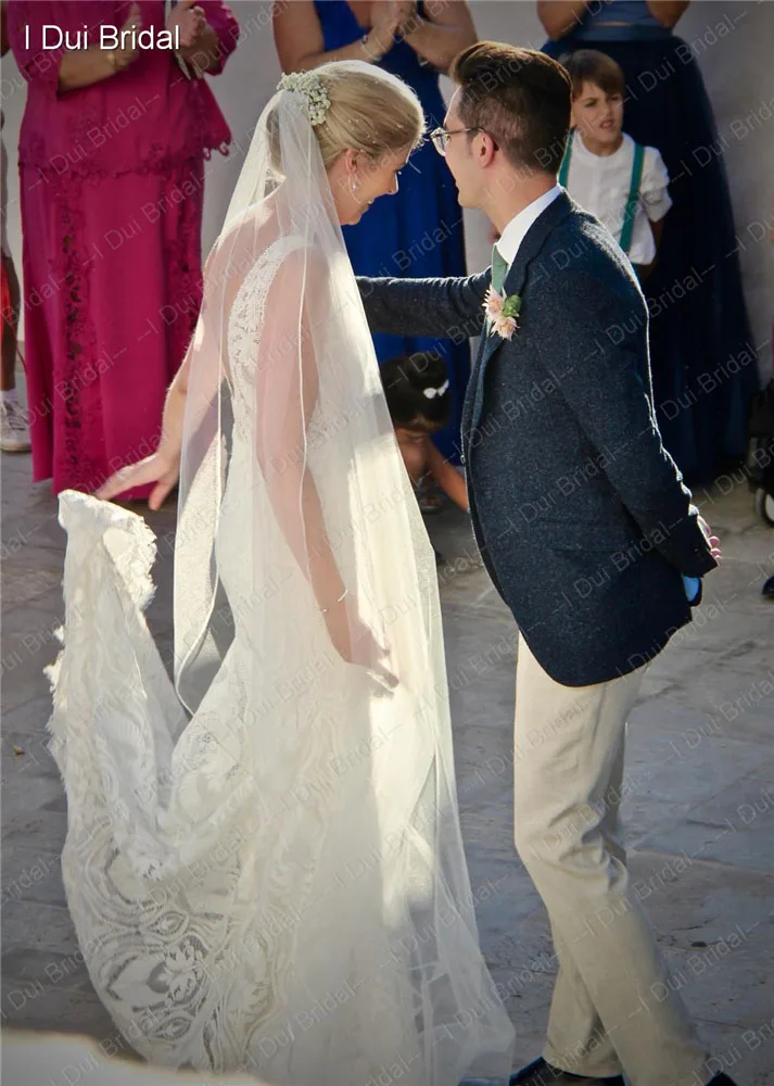 Кружевное свадебное платье футляр с V образным вырезом новый стиль на заказ