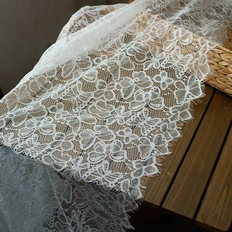 

Chantilly Lace Fabric 3 Meters High Quality Handmade DIY Off White Black Eyelash Lace Trimming,