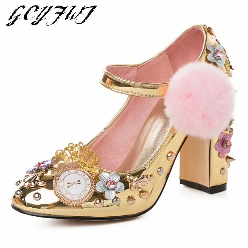 Women Single Shoes Buckle Strap Vintage Haute Couture Mary Jane Zapatillas Mujer Handmade Rhinestones Sexy Sapatos Das Mulheres