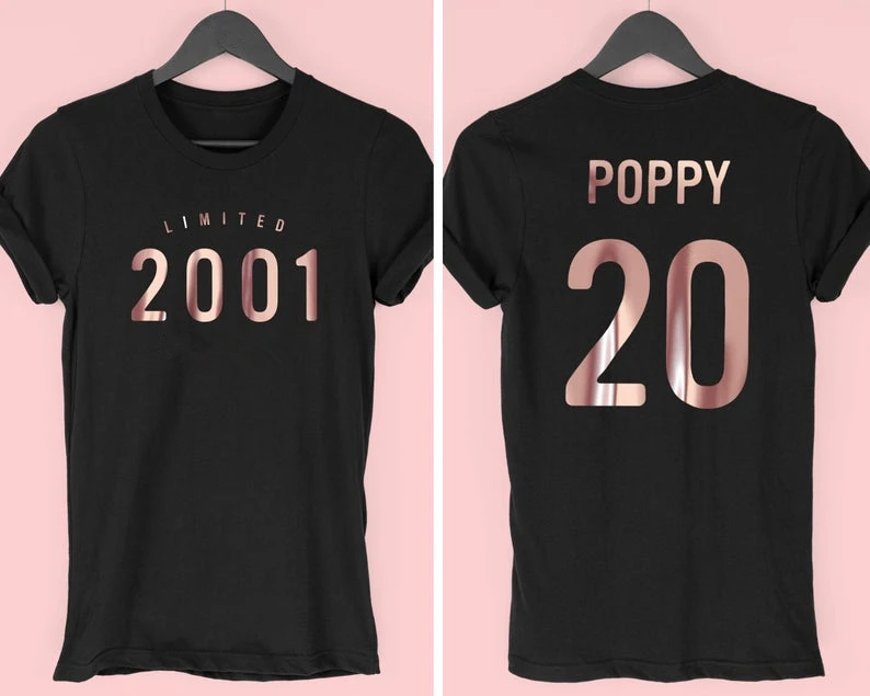 

Рубашка для девочек на 20-й день рождения, футболка Ограниченная серия 2001, персонализированные винтажные рубашки на заказ в подарок на двадц...