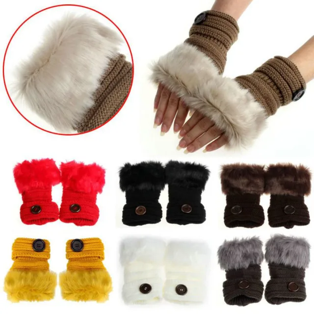 Женские перчатки теплые зимние без пальцев из искусственного кроличьего меха