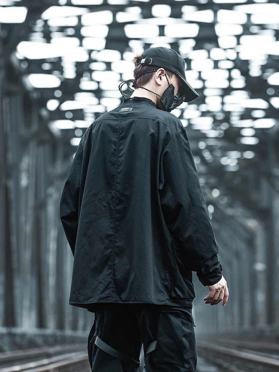 Techwear куртка мужская карго черная модная Верхняя одежда с несколькими карманами