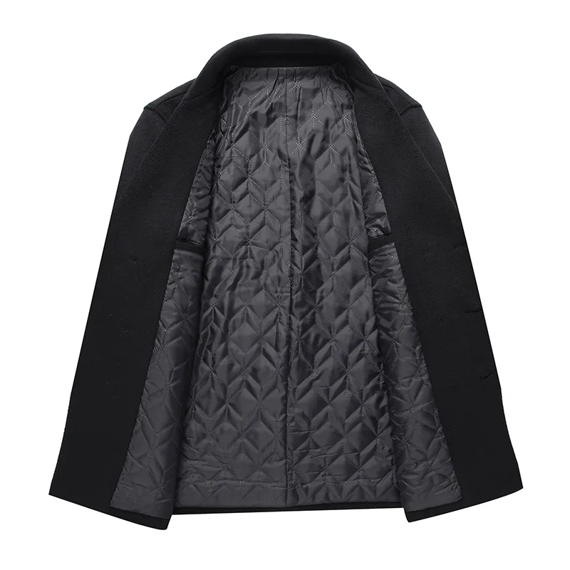 Зимнее шерстяное черное пальто Мужская однотонная Толстая куртка мужское